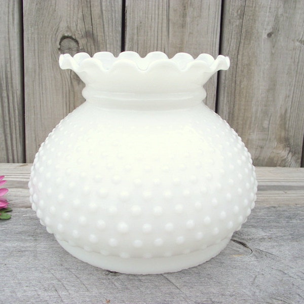 Antique MILK GLASS Fenton Hobnail Parlor Lamp SHADE - for 7" fitter - Replacement Globe Light Lampshade Milkglass Oil Electric Style #2