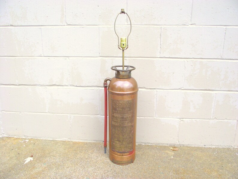 Vintage Fire Extinguisher Table Lamp Copper And Brass Industrial Urban Chic Rustic Essanay Pyrene Nj Repurposed Loft Steampunk Decor