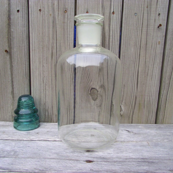 Gallon Pyrex Apothecary Glass stopper Bottle Vintage Pharmacy Bottle - Large Science Medical Tincture Drug Store Jar Herb Dispensary Display