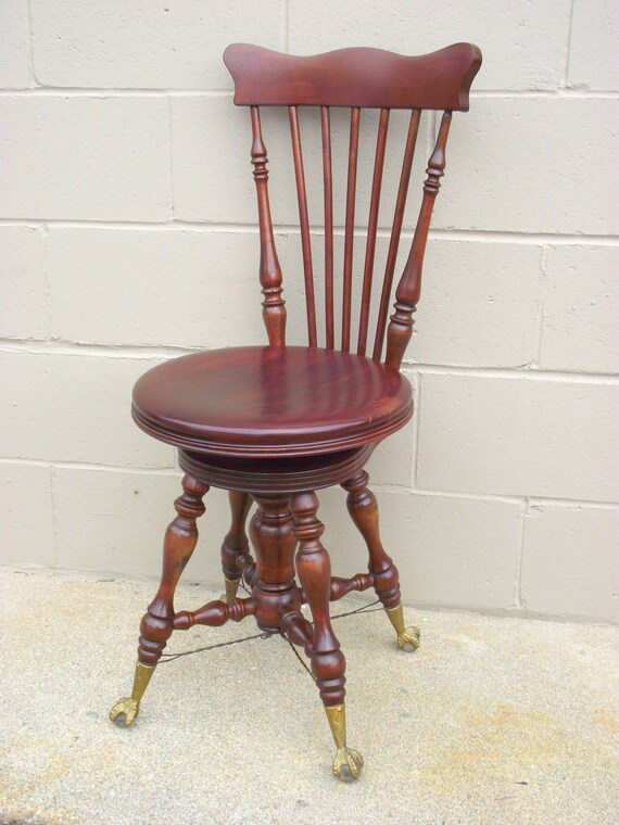 Antique Piano Stool Chair Eagle Claw Glass Ball Feet Round Etsy