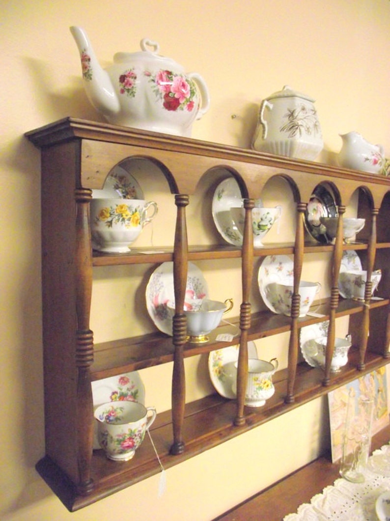 Wood 3 Tier Display Teacup & Saucer Curio Wall Shelf w/ Etsy
