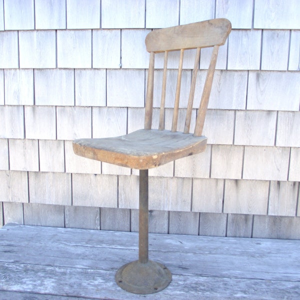 Antique Wooden School house Desk Chair - Cast Iron Base Primitive Rustic - Industrial Farmhouse - Plant Stand Holder - Accent Piece #4