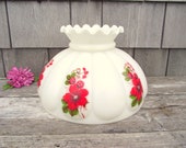 Antique Fenton Lamp Shade MELON White Milk Glass Red Berries Flower Vine Rose 10 quot fitter Replacement Ribbed Globe Light Lampshade Milkglass