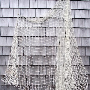Authentic Fish Net 10' x 10' Vintage Fishing Netting Reclaimed Nautical Beach Coastal Ocean Themed Party Decoration - Knotted White 2" mesh