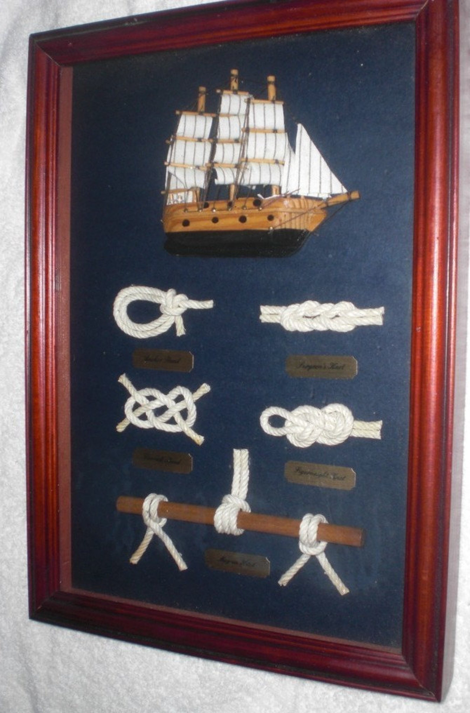 NAUTICAL Knot Shadow Box Framed ART Cherry Wood Brass Etsy