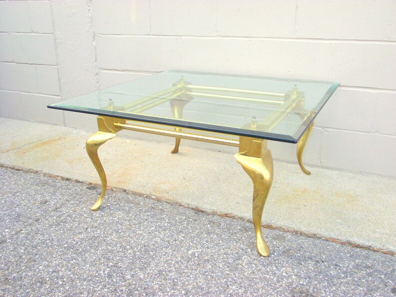 Solid Brass and Glass Coffee Cocktail Table Cabriole Legs Etsy
