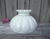 Antique Fenton Lamp Shade MELON Opal White Milk Glass - 10 quot fitter - Replacement Globe Light Lampshade - Table Parlor Electric Milkglass