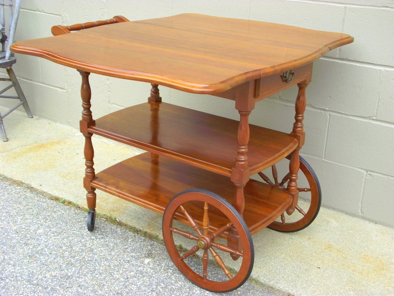 Solid Cherry Harden Tea Cart Double Drop Leaf Serving Rolling Etsy