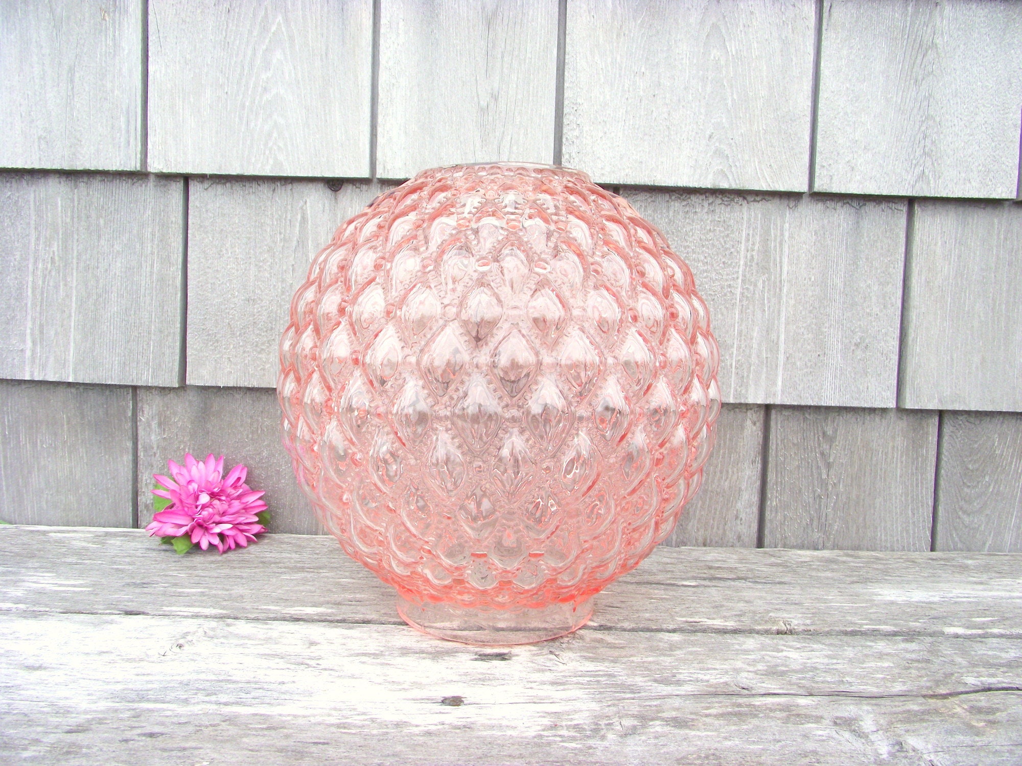 Antique PINK Glass Fenton Lamp Shade Quilted Diamond GWTW Etsy