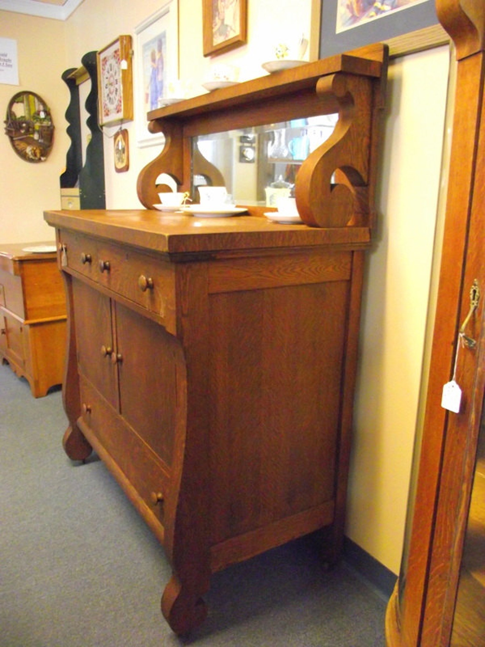 Antique Empire Tiger Oak Buffet Sideboard Server with Etsy