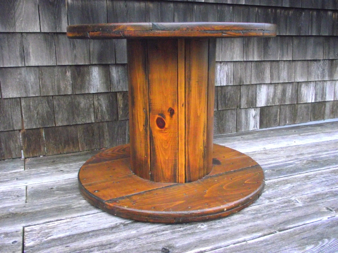 Reclaimed Wood Industrial Spool Table Wooden Coffee Cocktail Etsy