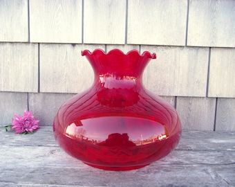 Antique RED Glass Fenton Parlor Lamp SHADE 7" fitter Optic Amberina Dot  Replacement Globe Light Lampshade - Fancy Ruffled Top