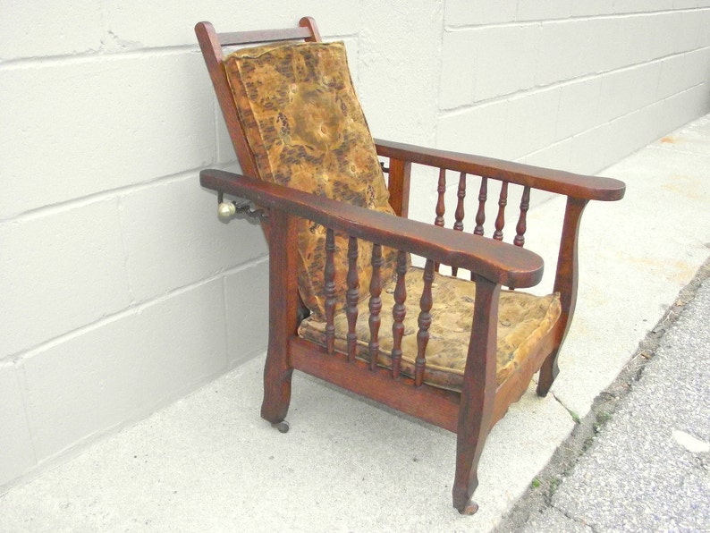 SALE Antique Morris Chair Child Oak ORIGINAL Velvet Etsy