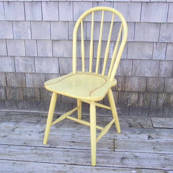 Antique Bentwood Spindle Back Chair - Bow Back Windsor - Painted Primitive Rustic - Prairie Farmhouse Country Chic Side - Grange Hall Foyer