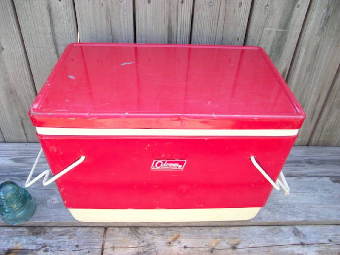 Vintage 1960 RED COLEMAN Metal Cooler Ice Chest Folding Etsy