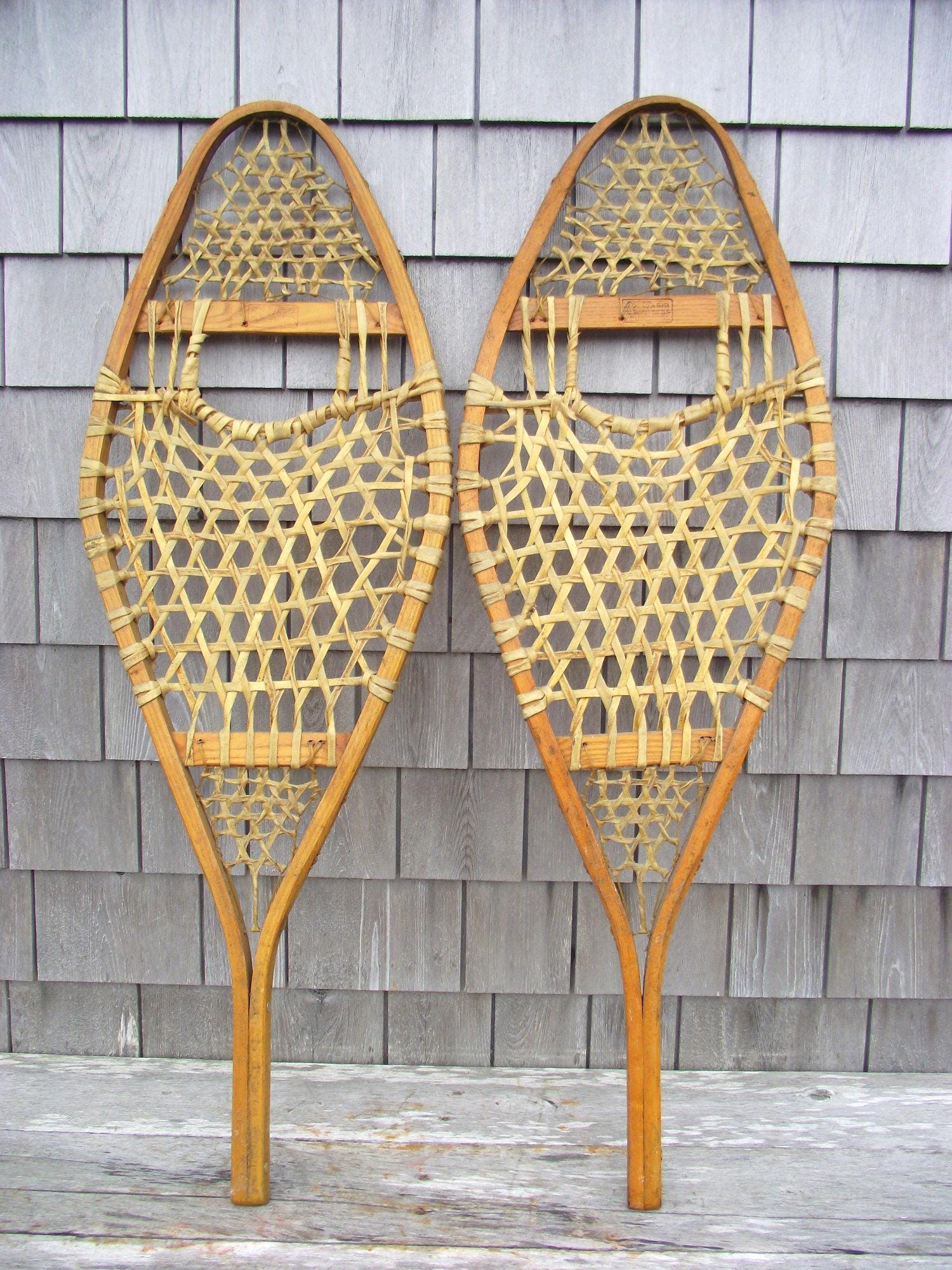Vintage Kabir Kouba Wood & Rawhide Snowshoes W/ Leather Bindings 48 x 14 Vintage Kabir Kouba Wood & Rawhide Snowshoes | Mercari main image 2