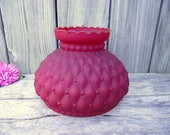 Antique Ruby RED Satin Frosted Glass Fenton Quilted Parlor Lamp SHADE Globe - for 7 quot fitter - Replacement Globe Light Lampshade - Diamond