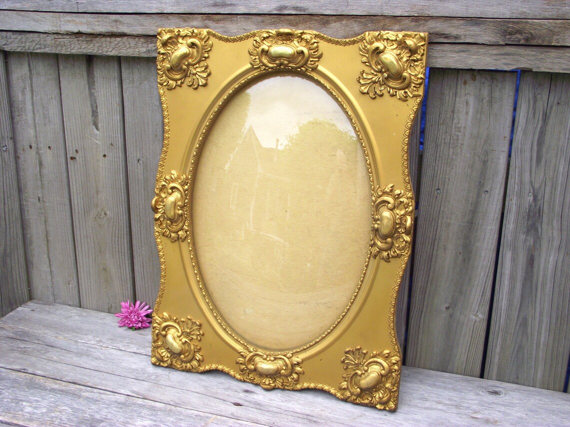 BIG Antique Victorian Bubble Glass Frame Wood Gesso Gold Gilt Etsy
