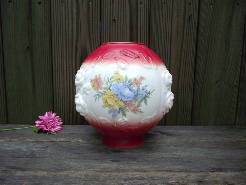 Roses Milk Glass Rose Replacement Globe Light Lampshade Gone With The Wind Gwtw Round Ball Antique Victorian Style Hurricane Lamp Shade