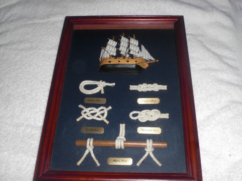 NAUTICAL Knot Shadow Box Framed ART Cherry Wood Brass Etsy