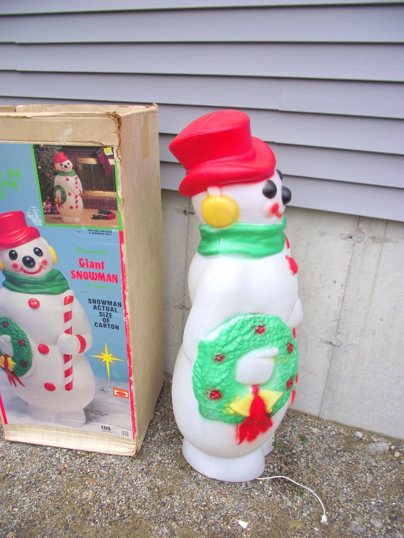 Vintage Frosty Snowman Blow Mold Candy Cane Empire Lighted Etsy