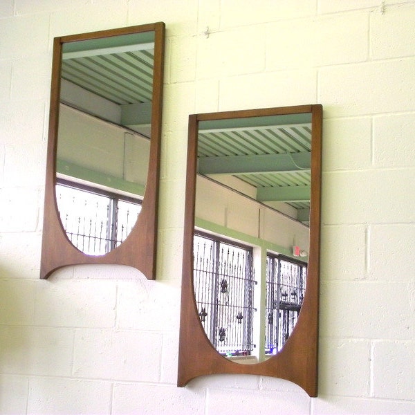 Mid Century Brasilia Mirror Danish Modern Broyhill Walnut Wall Mirror - Only 1 left