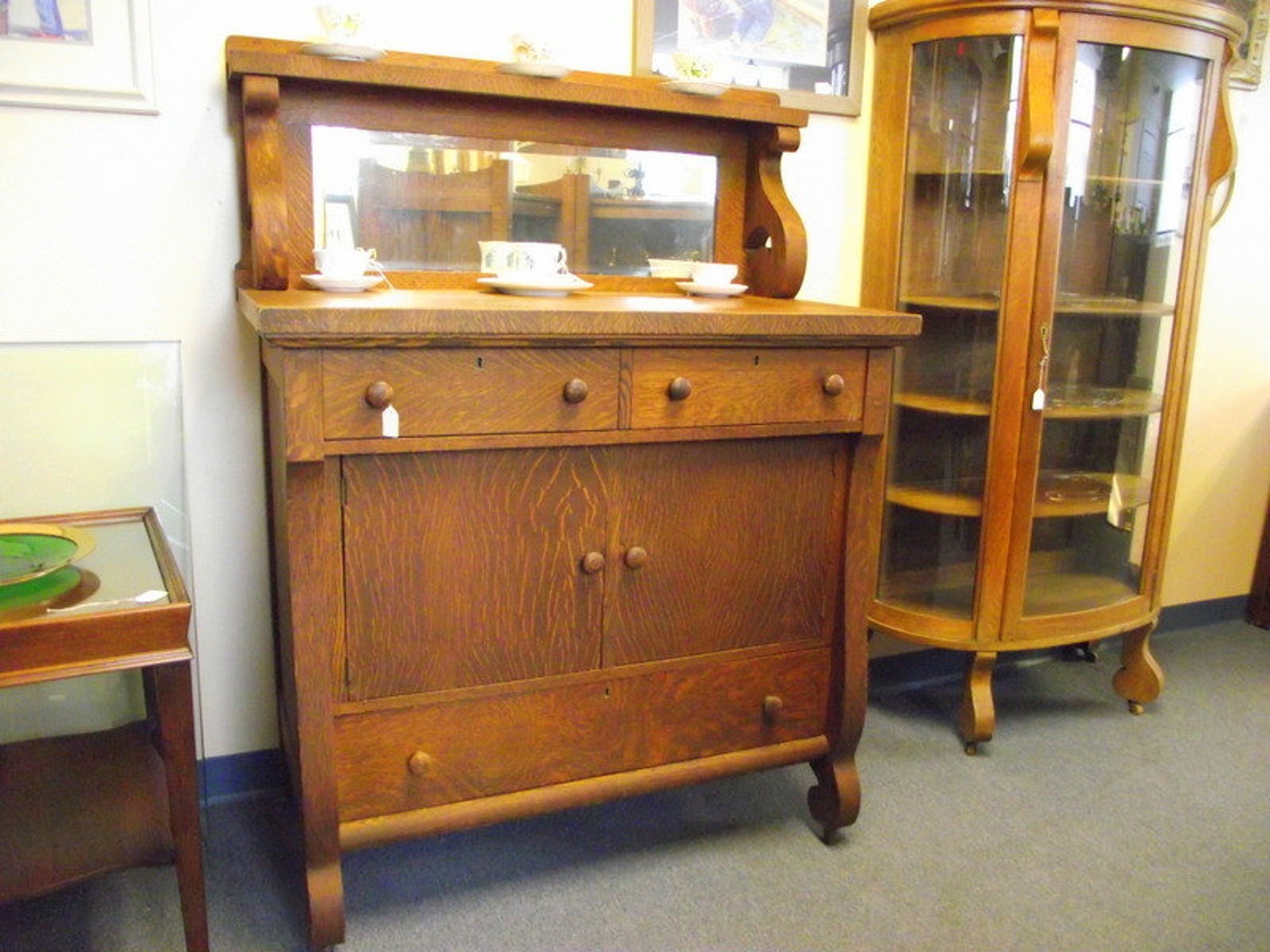 Antique Empire Tiger Oak Buffet Sideboard Server with Etsy