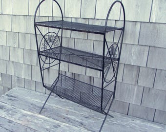 Mid Century Modern 3 Tier Black Metal Wire Rack Shelf - Record Player Component Stand - American Retro - Storage Bookshelf DVD's CD's
