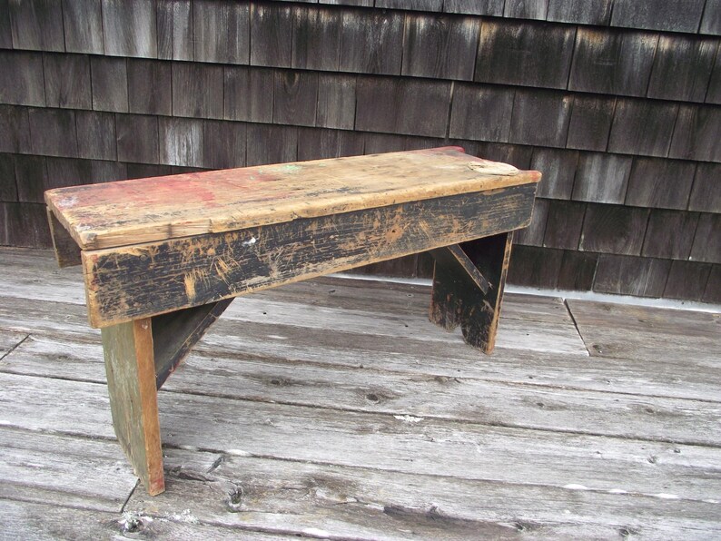Primitive Wooden Bench Farmhouse Country Mudroom Farm House Seat - Long ...