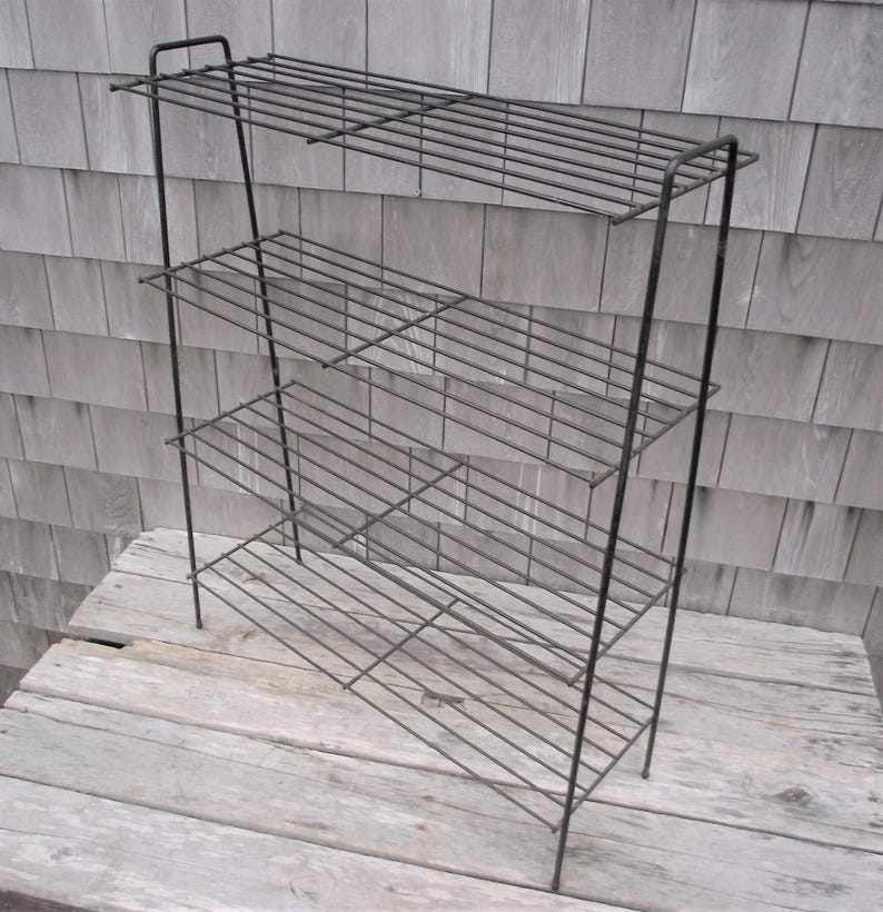 Large Mid Century Modern Black Metal Wire Retro Display Rack Stand ...