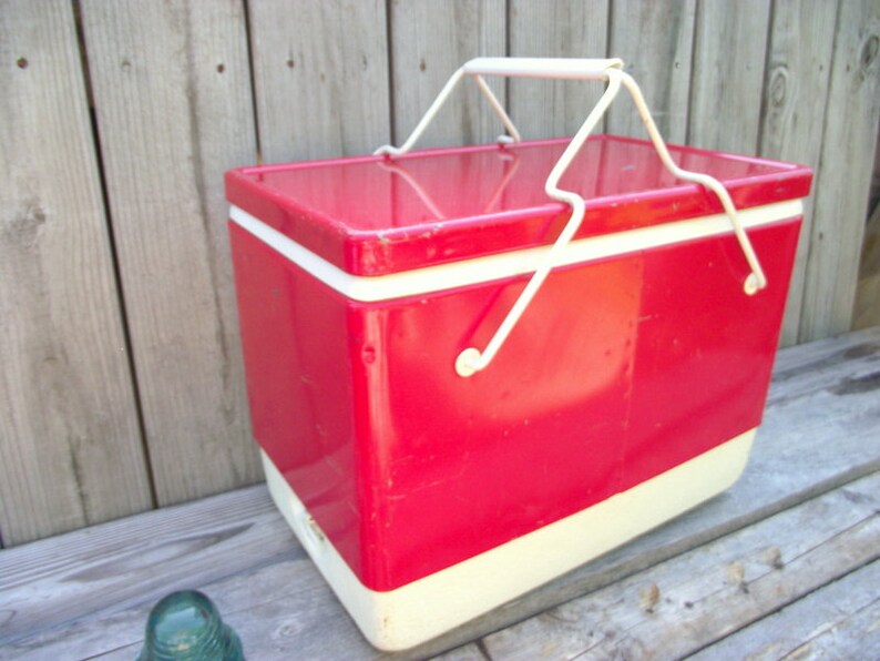Vintage 1960 RED COLEMAN Metal Cooler Ice Chest Folding Etsy