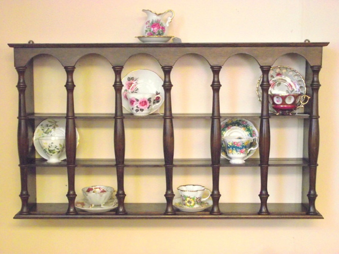 Wood Teacup and Saucer Shelf Curio Wall 3 Tier Display with Etsy