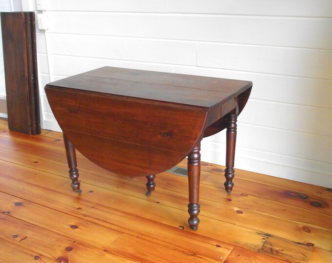 Antique Walnut Drop Leaf Table - 94" Long Dining Kitchen Table Farmhouse Country Harvest Table 5 ...