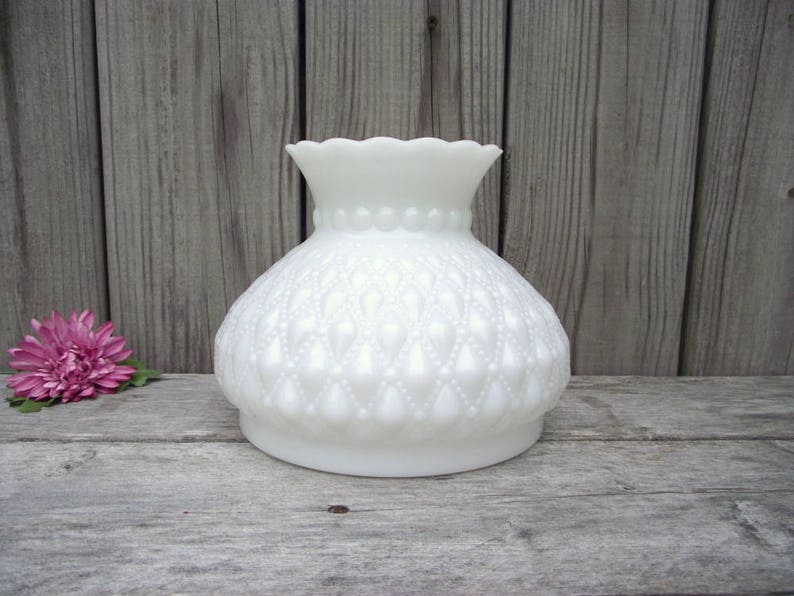 Milk Glass Lamp Shade Fenton Quilted Ruffled Fluted Top For Milk Glass Lamp Shade Fenton Quilted, Glass Lamp Shade Replacement For Table