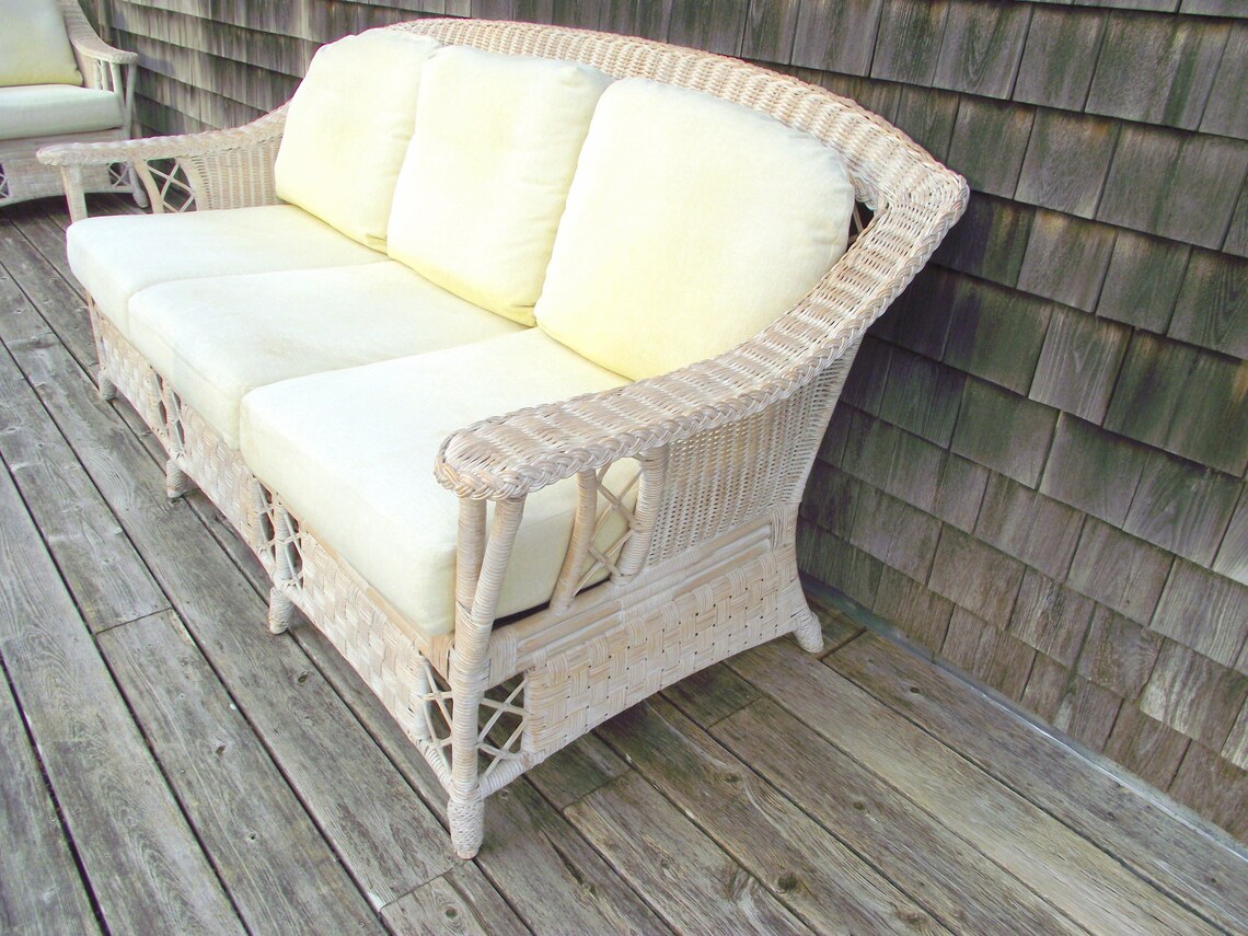 Vintage Henry Link Wicker SOFA White Wash Finish Set Etsy