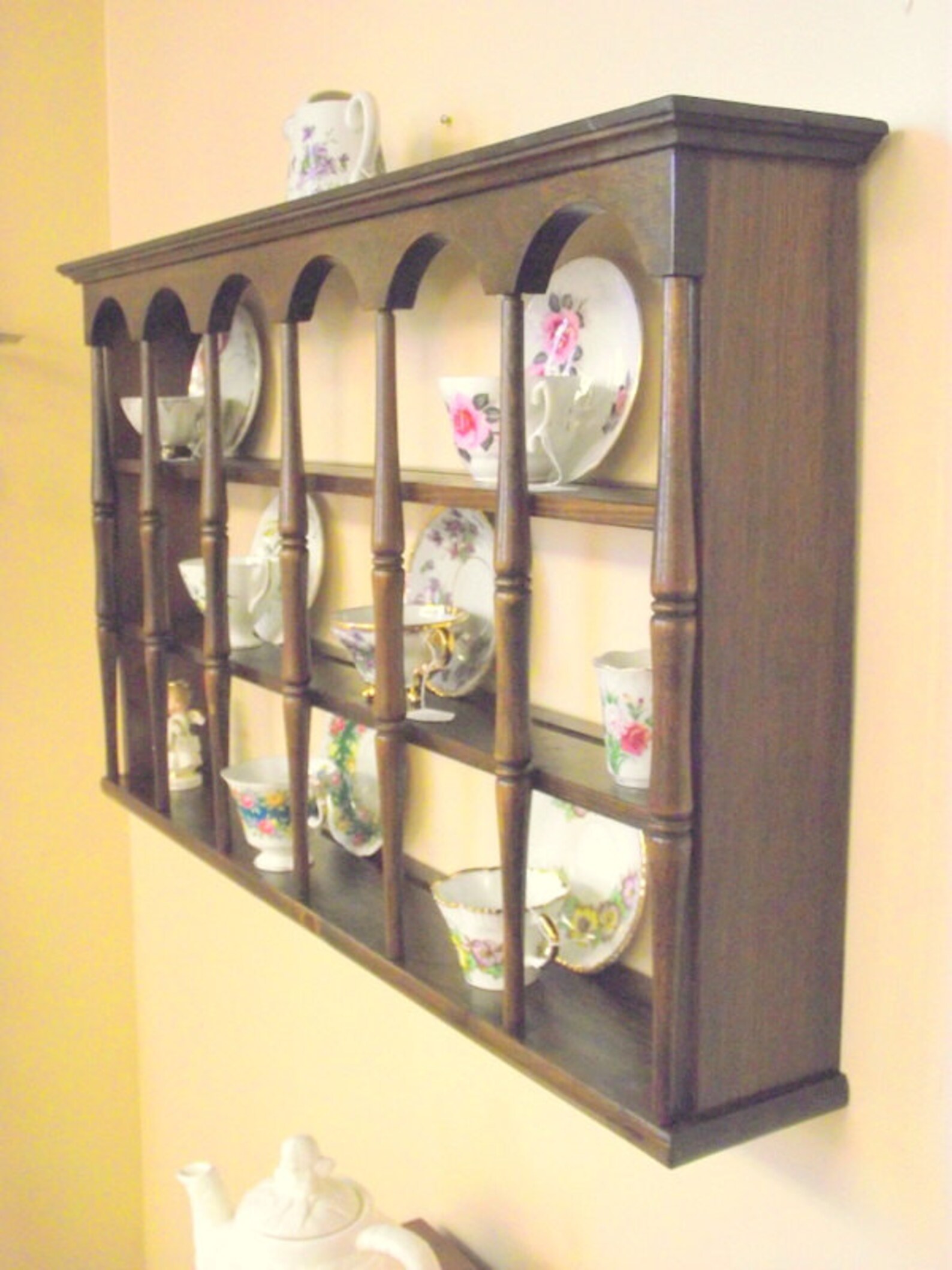Wood Teacup Tea Cup & Saucer Shelf Curio Wall 3 Tier Display Etsy