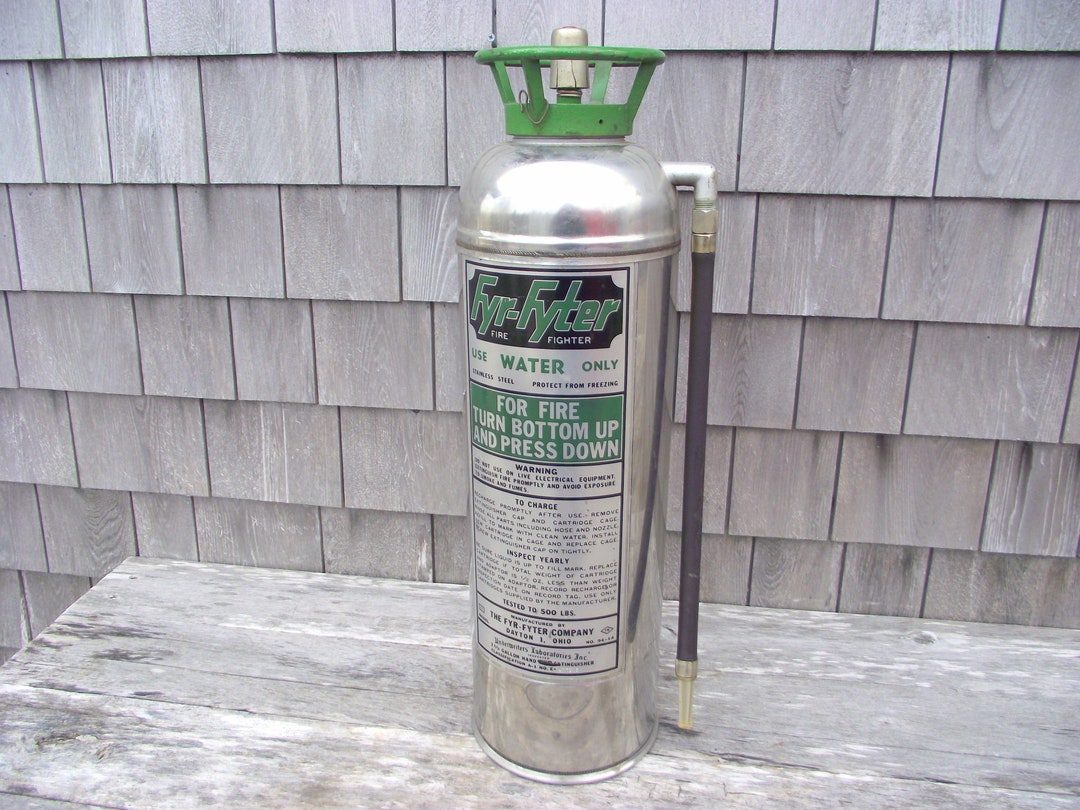 Vintage Fyr-fyter Fire Extinguisher Stainless Steel With Wall