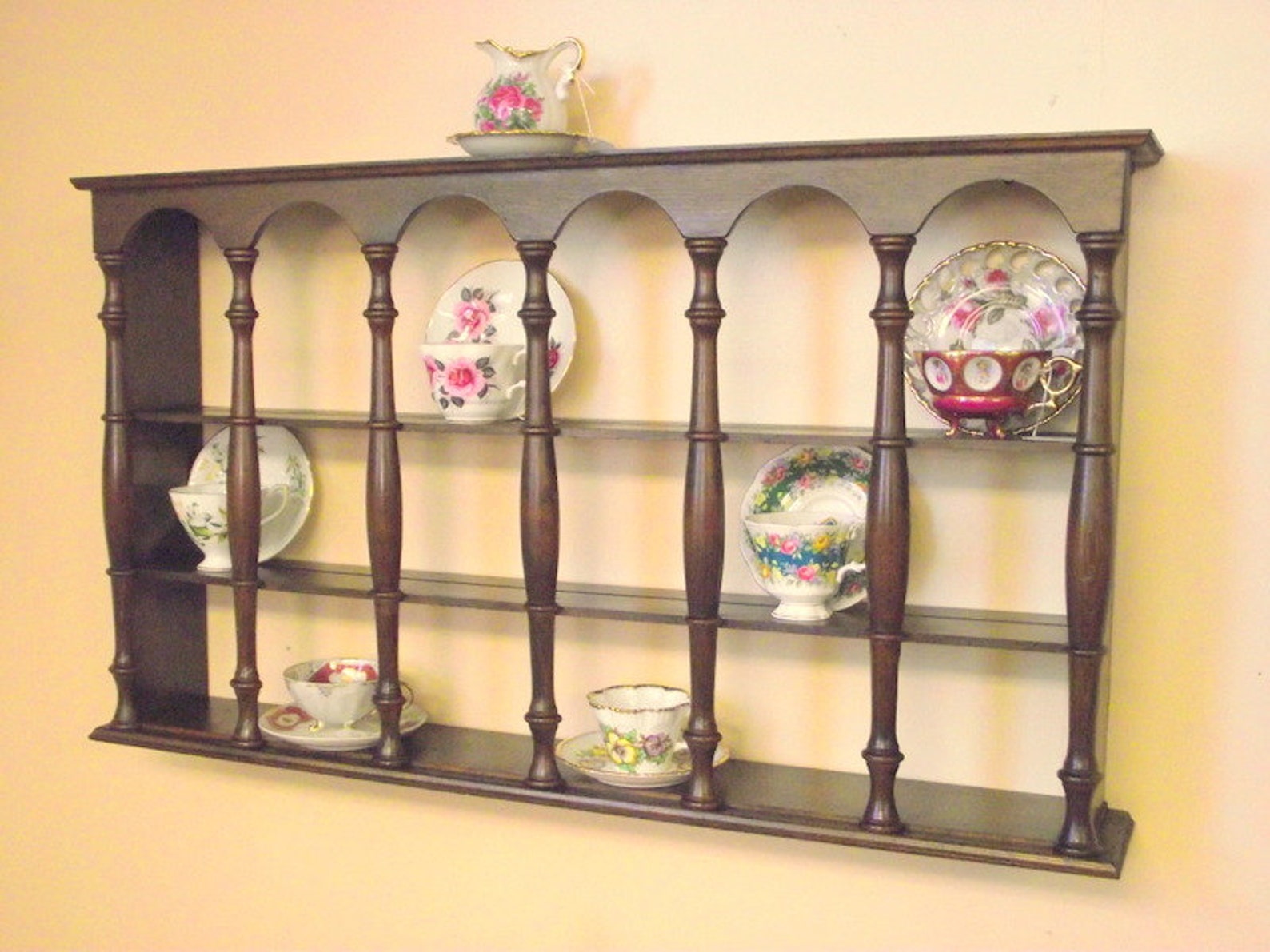 Wood Teacup and Saucer Shelf Curio Wall 3 Tier Display with Etsy
