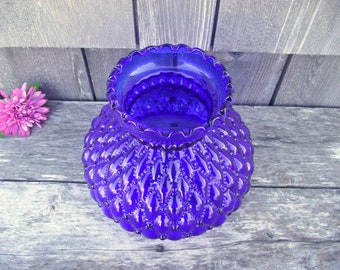 Antique Dark Cobalt Blue Glass Fenton Quilted Parlor Lamp SHADE