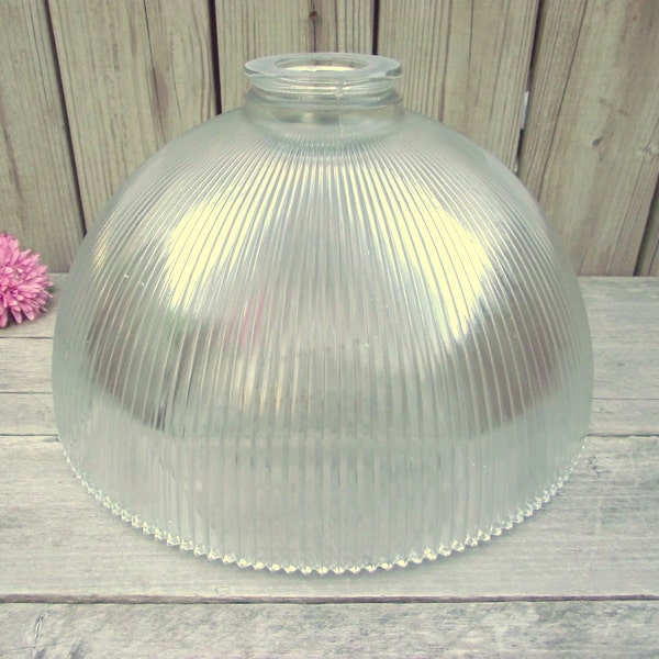 Industrial HOLOPHANE Glass Shade Pendant Light Globe Lamp Ribbed Design - Replacement Shade LARGE 16" - Hanging Light with Ribbed Glass