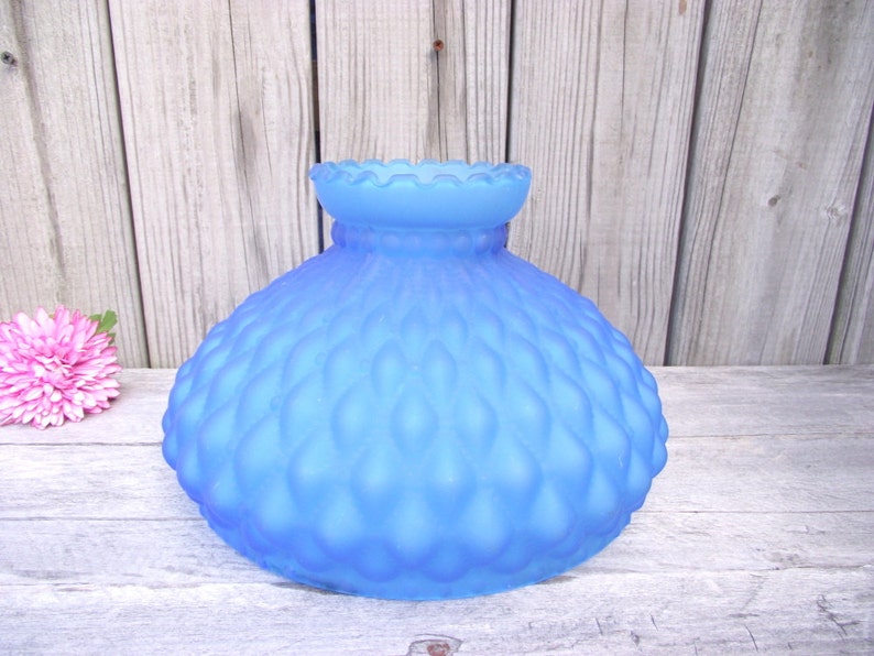 Antique Satin Blue Glass Fenton Quilted Parlor Lamp SHADE Etsy