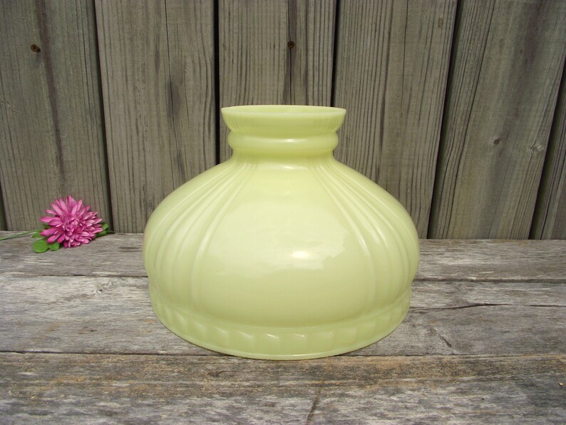 Antique Opal Uranium Milk Glass Lamp Shade Parlor 10 Fitter Oil Kerosene Gas Replacement Globe Lampshade B H Rayo Aladdin Light