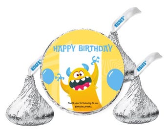 Monster Theme Birthday Candy Kiss Labels | 100| Glossy|Kids Monster Party Labels