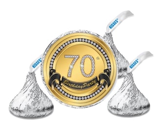 Celebrate 70th Birthday Kisses Candy Stickers | 100ct|Glossy| 70th Birthday| 0.75in