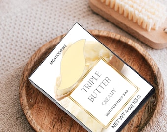 Creamy Triple Butter Bar | Organic Shea Mango Cocoa Soap | Luxurious Handmade 4 oz Bar
