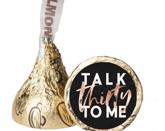 Pegatinas de caramelo brillante "Háblame treinta" / Etiquetas de vinilo personalizadas de 0,75" / Set de 100 para fiesta de 30 cumpleaños