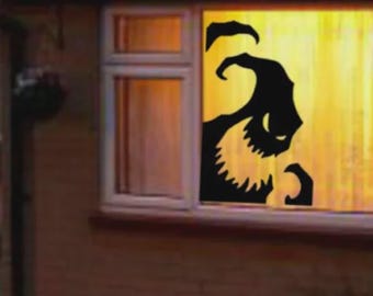 Raamsticker Halloween, Raamstickers Gigantisch Spookachtig Monster Silhouet