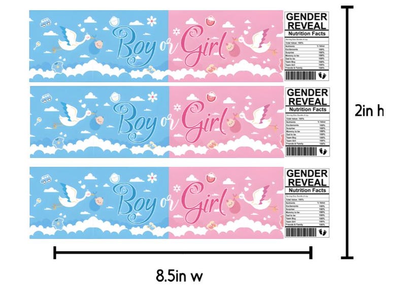 Boy or Girl | Gender Reveal Water Bottle Labels | Blue and Pink | Set ...