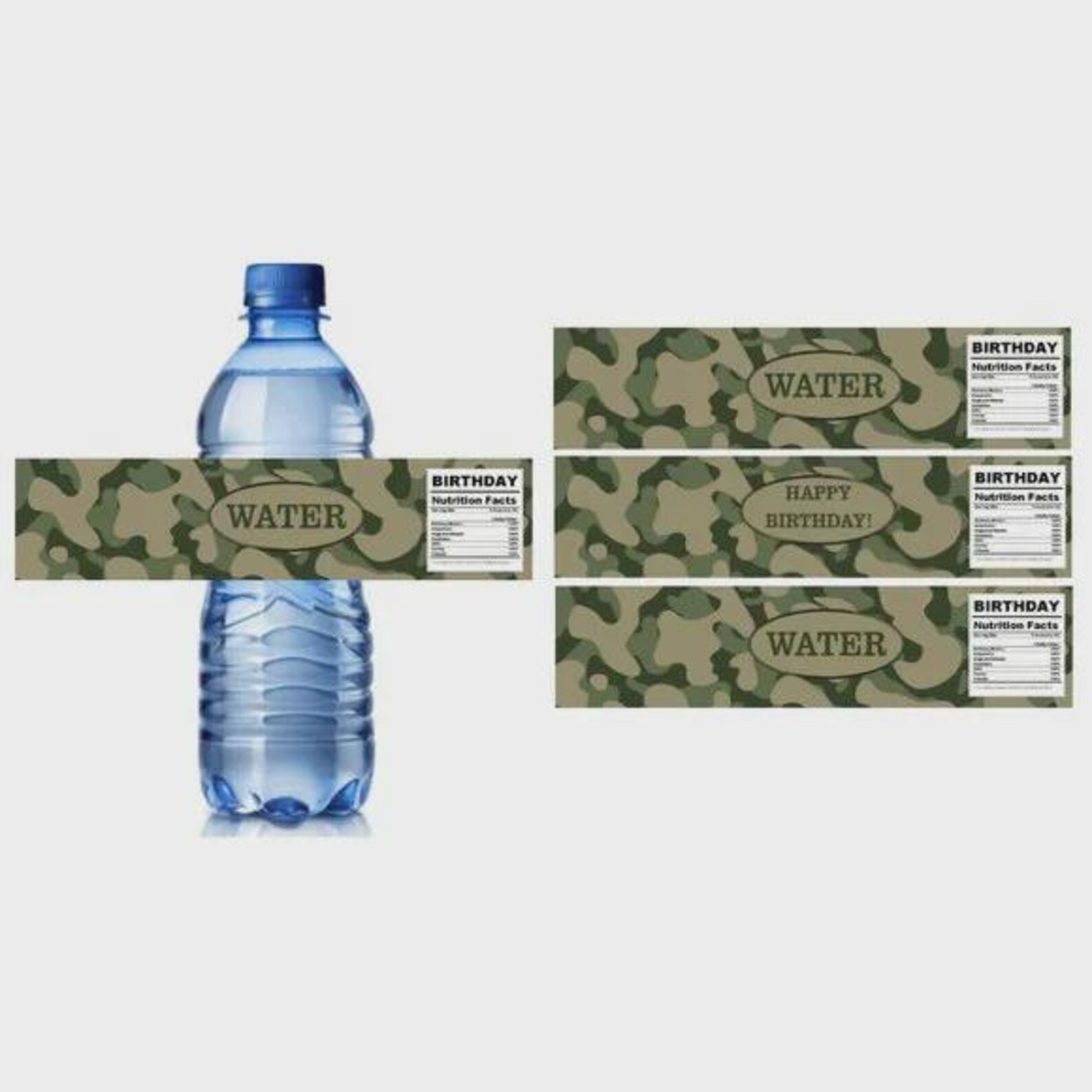 Military Camouflage Water Bottle Labels, Birthday Party Decorations, 8 ...