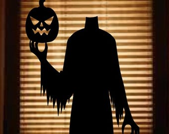 Huvudlös pumpasiluett | Halloweenfönsterdekoration | Stor statisk dekal | Kuslig fönsterdekoration | Halloween-display inomhus